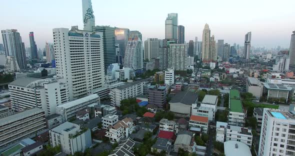 Aerial view of the business district skyline in Bangkok, Thailand.