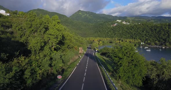 Passing Cars In Tropical Guadeloupe