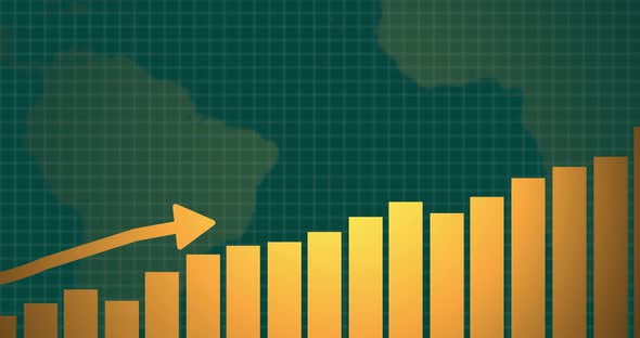 Growing success  arrow over transparent world map. Business Growth 04