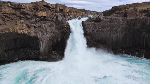 Drone Aerial View of The Aldeyjarfoss Waterfall in North Iceland