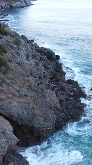 Sea Near the Coast  Closeup Aerial View of the Coastal Seascape