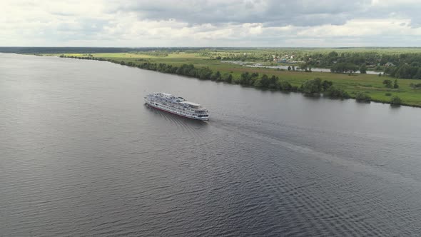 Cruise Ship on the River Aerial View