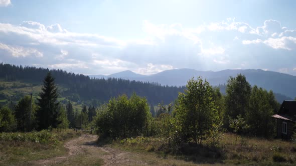 Ukraine Karpaty Mountain Village Against the Backdrop of the Deciduous and Coniferous Forests and