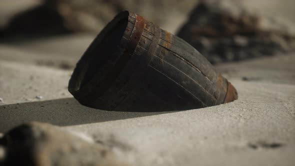 Old Wooden Barrel on the Beach