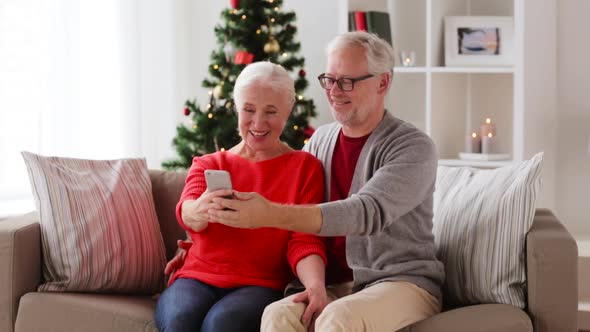 Senior Couple Taking Selfie at Home on Christmas 61