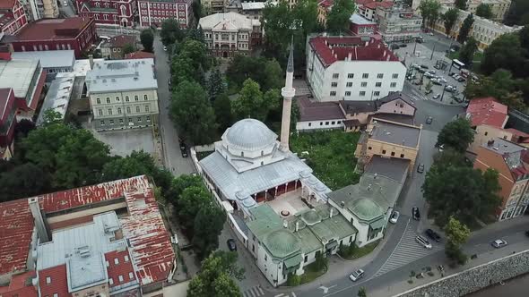 Beautiful View Of The Emperors Mosque In Sarajevo On The Banks Of The Milyacka V3