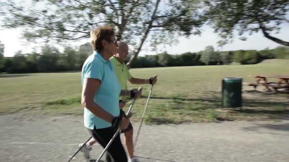 Active Senior Nordic Walking Couple