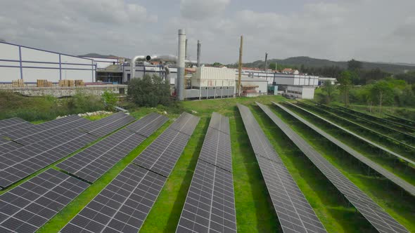 Blue solar panels on Factory Background