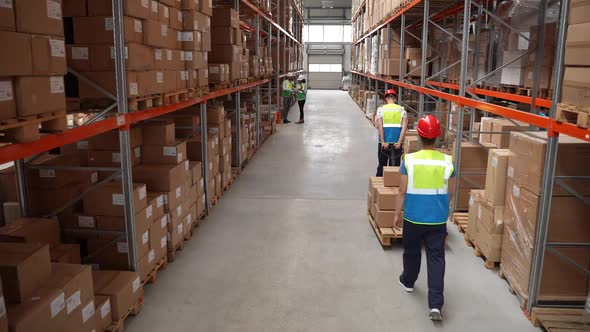 Warehouse with Racks Filled with Cardboard Boxes