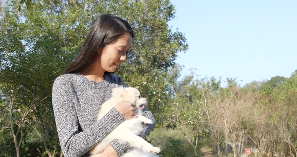 Woman with her dog at outdoor