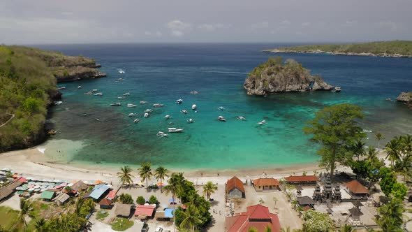 Aerial Drone Flight Over Beach at Nusa Penida Bali Indonesia