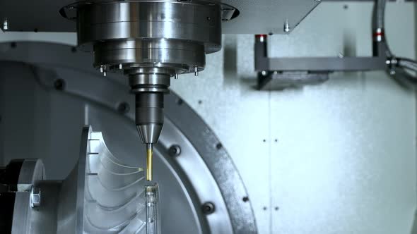 CNC metal processing. Automated metalworking machine.