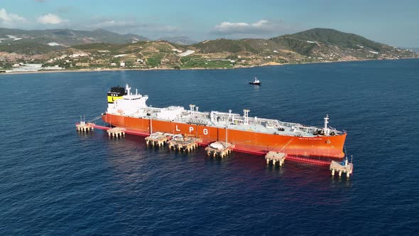 A Gas Tanker is at Sea Aerial View 4 K Turkey Alanya