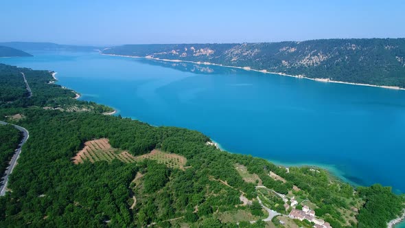 Lake of Sainte-Croix in the Verdon Regional Natural Park in France from the sky