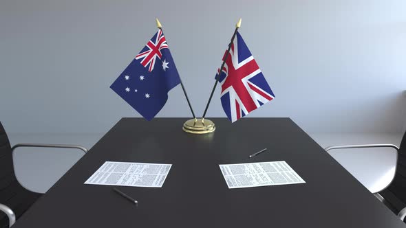 Flags of Australia and the United Kingdom and Papers