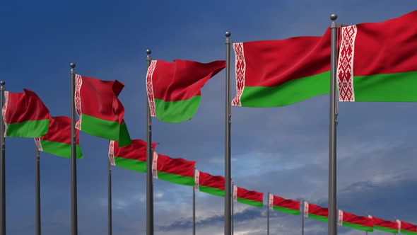 The Belarus Flags Waving In The Wind  - 4K