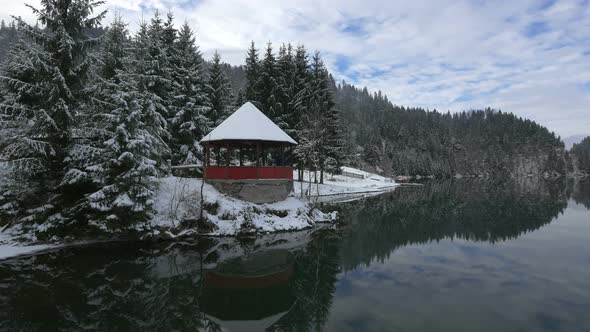 Round pavilion near a lake