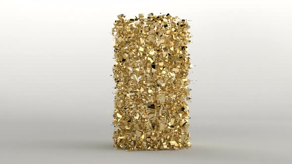 Explosion Golden Construction Column on Gray Background Gold Bokeh Particles Concept Art alt