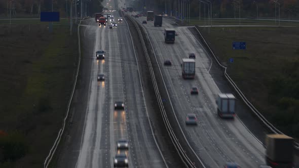 Cars on Highway Road in Dusk Timelapse