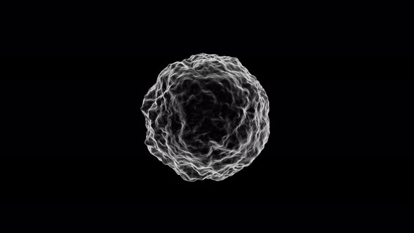 Virus morphing animation. Scattering and flowing of deforming organic molecule. Micrograph style 