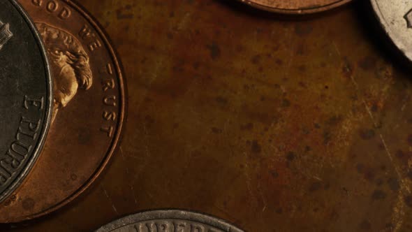 Rotating stock footage shot of American monetary coins - MONEY 0338