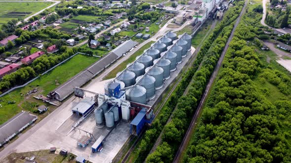 Modern Grain Silo Elevator View From a Height and From Different Angles