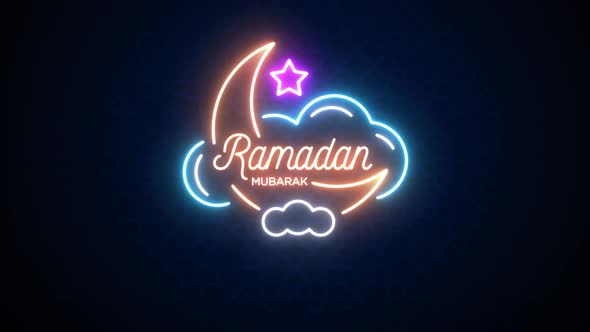 Ramadan Mubarak Neon Sign on Brick Wall