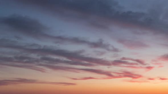 Sky With Red Sunset And Moon, Time Lapse