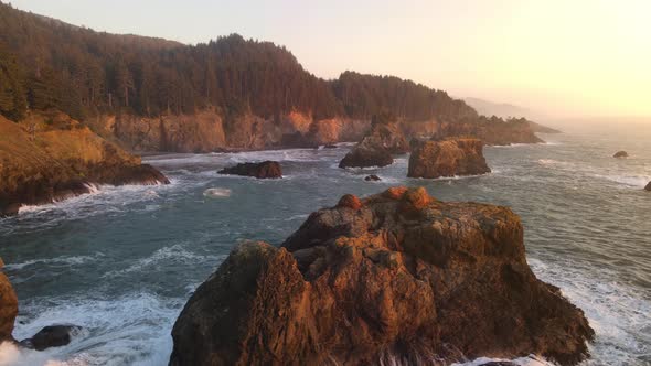 Aerial of the rugged coastline of Oregon, USA