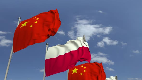 Waving Flags of Poland and China