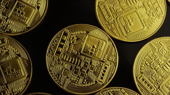 Rotating shot of Bitcoins