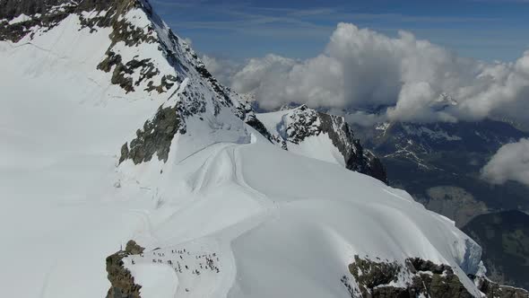 Tourists at Jungfraujoch Plateau, Switzerland - aerial view