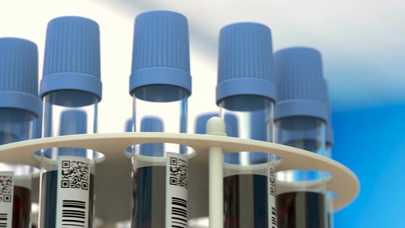 Rack with Test Tubes and Blood Samples Rotates