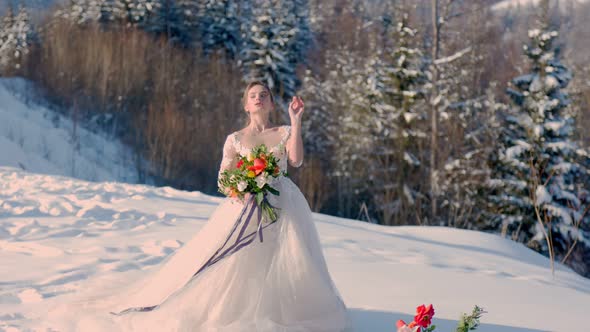 Bride with a Bouquet in Winter