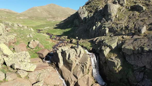 Man In Nature Waterfall