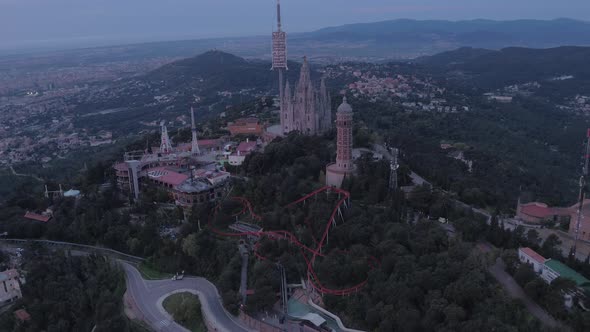 High angle view of Tibidabo mountain at dawn