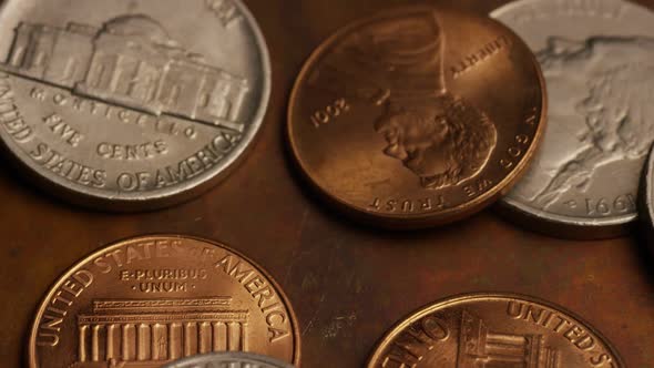 Rotating stock footage shot of American monetary coins - MONEY 0293