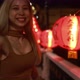 Slow motion Young Asian girl running on street among Chinese lantern. - VideoHive Item for Sale