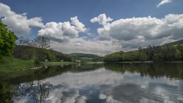 Dam with beautiful sky. Time lapse