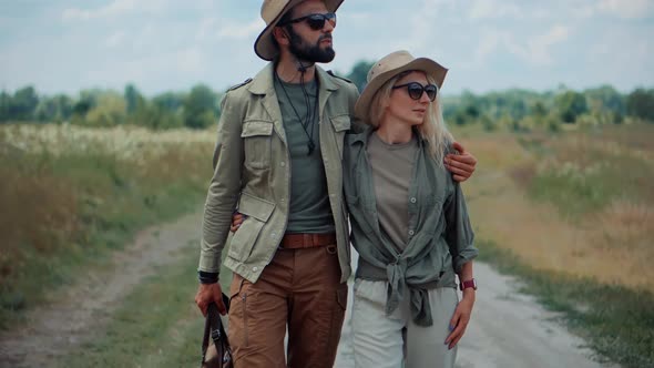 Wild Nature Of  Serengeti Or Ngorongoro Zanzibar Arusha.Couple On Africa Tarangire Safari Adventure.