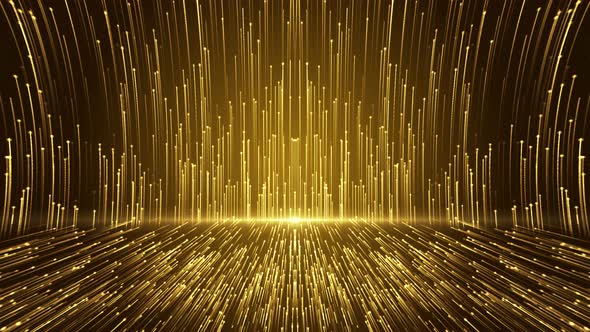 Abstract Creative Golden rays striped pattern Loop shiny texture particles falling down.