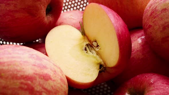 Close up of fresh red apples in the basket.