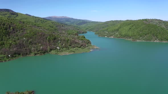 Amazing Mountainous Landscape And Turquoise Water In Romania - Aerial shot