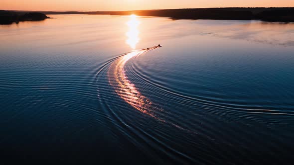 Boat on beautiful river at sunset