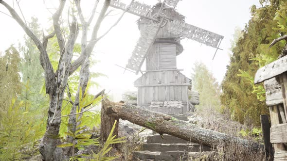 Old Traditional Wooden Windmill in the Forest