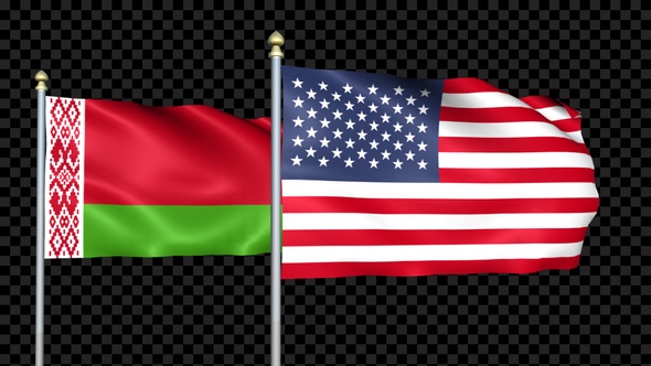 Belarus And United States Two Countries Flags Waving