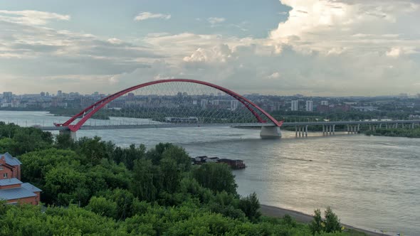 Bugrinsky Bridge Over the Ob River in Novosibirsk, Siberia, Russia, Time Lapse