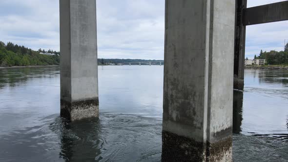 Water Flowing Around Bridge Pillars Warren Avenue Bremerton Kitsap County Pacific Northwest WA State