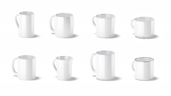 Blank white ceramic mug set, looped rotation, side view