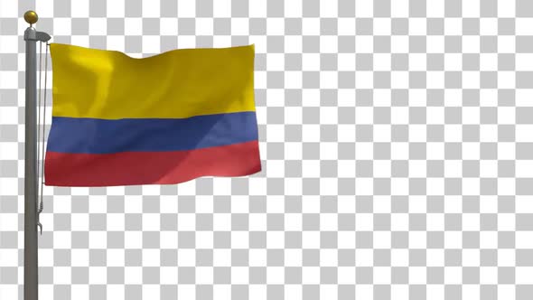 Colombia Flag on Flagpole with Alpha Channel - 4K